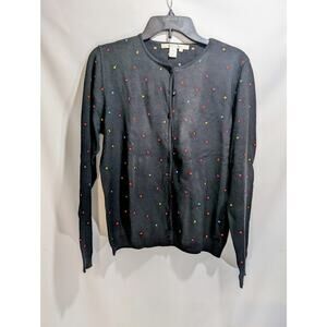 Compositions Black Silk Blend Embroidered Dot‎ Cardigan Sweater Medium